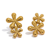 316L Stainless Steel Flower Stud Earrings 18K Plated Charming Jewelry