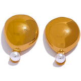 Geometric Pearls Stud Earrings 18K PVD Plated