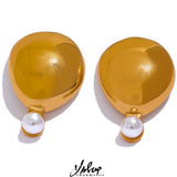 Geometric Pearls Stud Earrings 18K PVD Plated