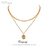 316L Stainless Steel Layered Necklace Women Jewelry Statement Metal Texture