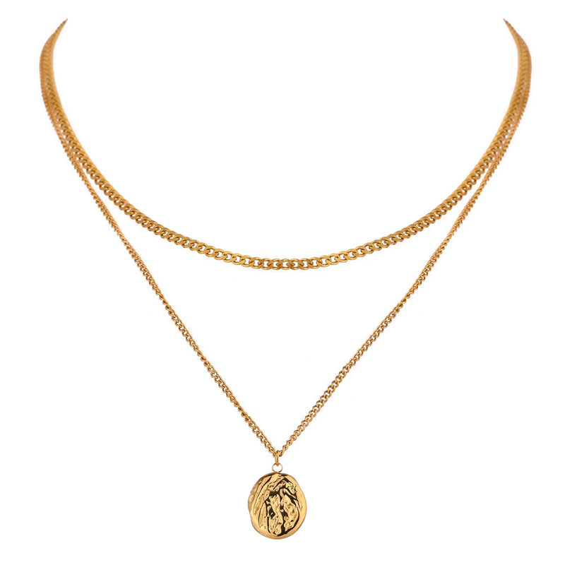 316L Stainless Steel Layered Necklace Women Jewelry Statement Metal Texture
