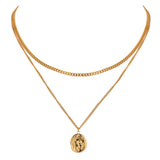 316L Stainless Steel Layered Necklace Women Jewelry Statement Metal Texture