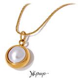 316L Stainless Steel Freshwater Pearl Round Pendant Necklace for Women