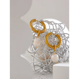 316L Stainless Steel Pearl Hoop Earrings Geometric Jewelry
