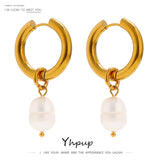 316L Stainless Steel Pearl Hoop Earrings Geometric Jewelry