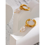 316L Stainless Steel Pearl Hoop Earrings Geometric Jewelry