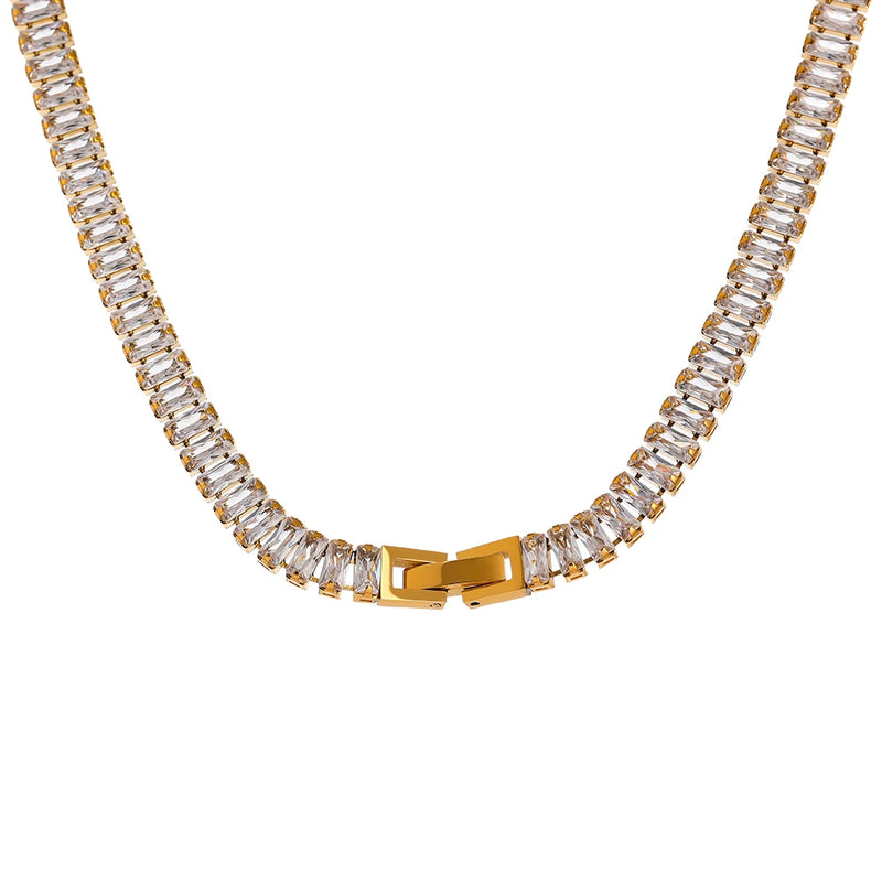 316L Stainless Steel Necklace Cubic Zirconia Jewelry Women Wedding Gift