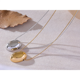 316L Stainless Steel Oval Pendant Necklace 18K Plated Collar Jewelry