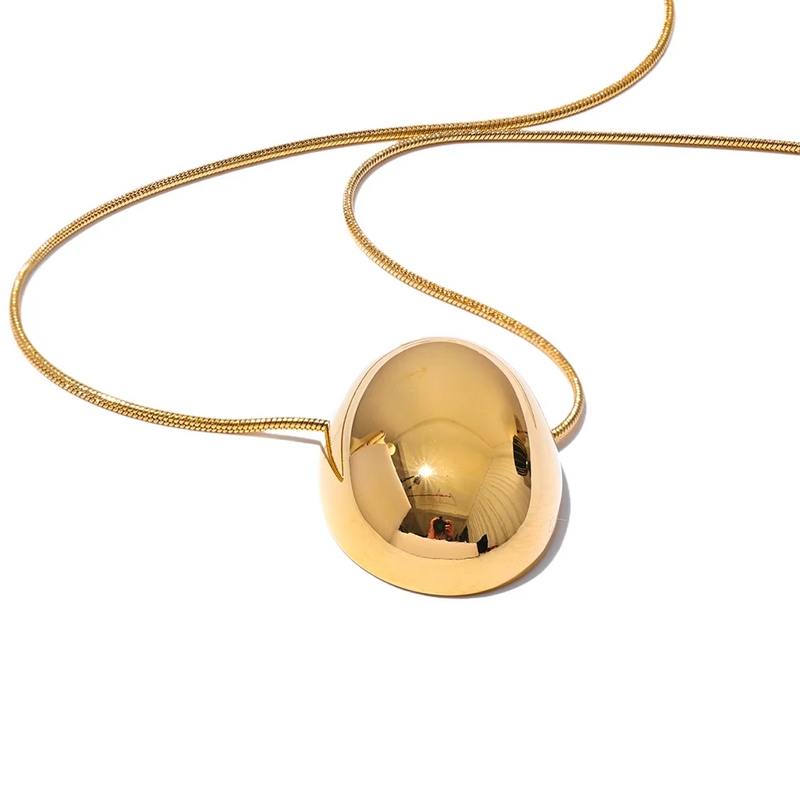316L Stainless Steel Oval Pendant Necklace 18K Plated Collar Jewelry