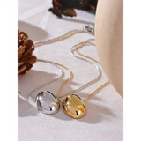 316L Stainless Steel Oval Pendant Necklace 18K Plated Collar Jewelry