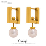 316L Stainless Steel Square Hoop Earrings Pearls Women Jewelry