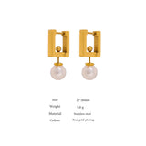 316L Stainless Steel Square Hoop Earrings Pearls Women Jewelry