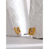316L Stainless Steel Square Hoop Earrings Pearls Women Jewelry