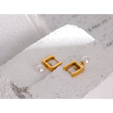 316L Stainless Steel Square Hoop Earrings Pearls Women Jewelry
