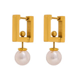 316L Stainless Steel Square Hoop Earrings Pearls Women Jewelry