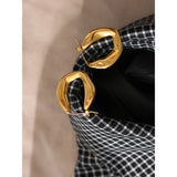 316L Stainless Steel Unique Hoop Earrings Golden Texture Waterproof Jewelry