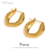 316L Stainless Steel Unique Hoop Earrings Golden Texture Waterproof Jewelry