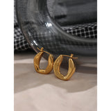 316L Stainless Steel Unique Hoop Earrings Golden Texture Waterproof Jewelry