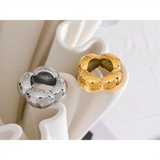 316l Stainless Steel Flower Hollow Big Statement Ring Waterproof Texture Jewelry