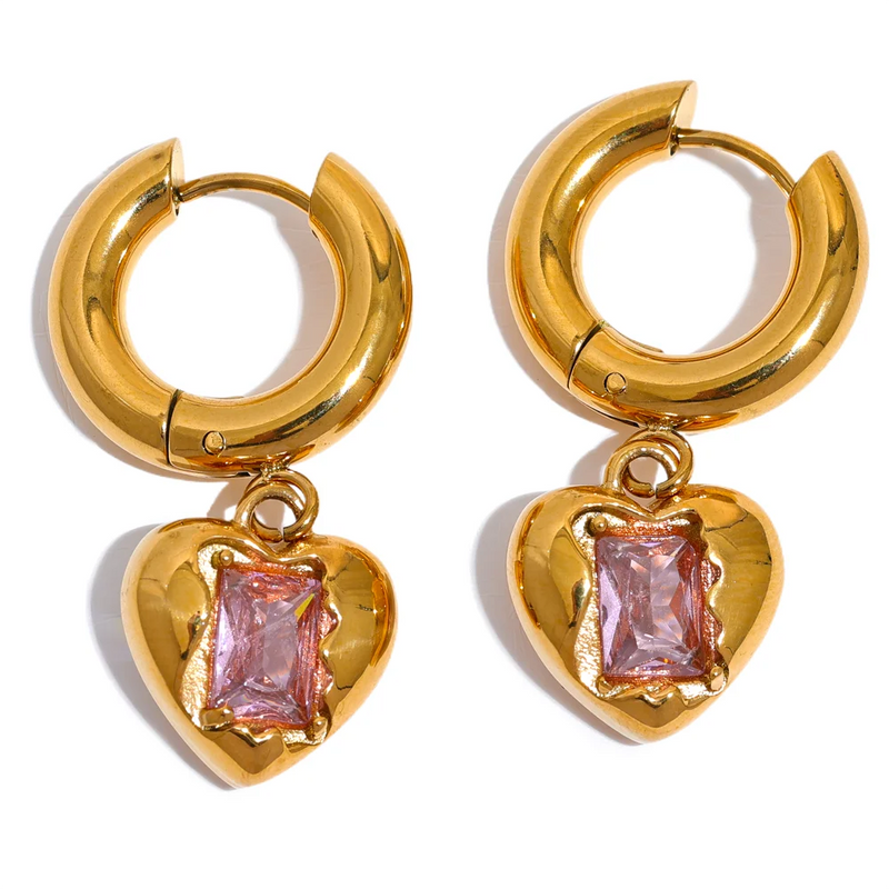 316l Stainless Steel Heart Drop Hoop Earrings