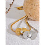 316l Stainless Steel Pearl Fan Pendant Necklace 18K PVD Plated