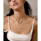 316l Stainless Steel Pearl Fan Pendant Necklace 18K PVD Plated