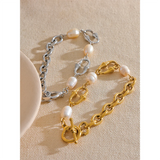 316l Stainless Steel Pearl Chain Bracelet for Women
