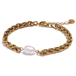 316L SS Pearl Cuban Chain Bracelet for Women Silver Jewelry Bijoux Femme Gala