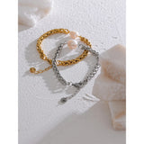 316L SS Pearl Cuban Chain Bracelet for Women Silver Jewelry Bijoux Femme Gala