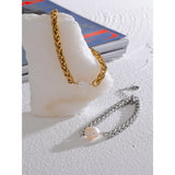 316L SS Pearl Cuban Chain Bracelet for Women Silver Jewelry Bijoux Femme Gala
