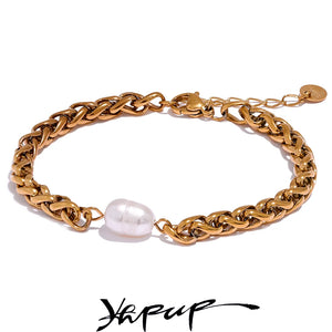 316L SS Pearl Cuban Chain Bracelet for Women Silver Jewelry Bijoux Femme Gala