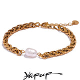 316L SS Pearl Cuban Chain Bracelet for Women Silver Jewelry Bijoux Femme Gala