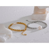 316L SS Pearl Cuban Chain Bracelet for Women Silver Jewelry Bijoux Femme Gala