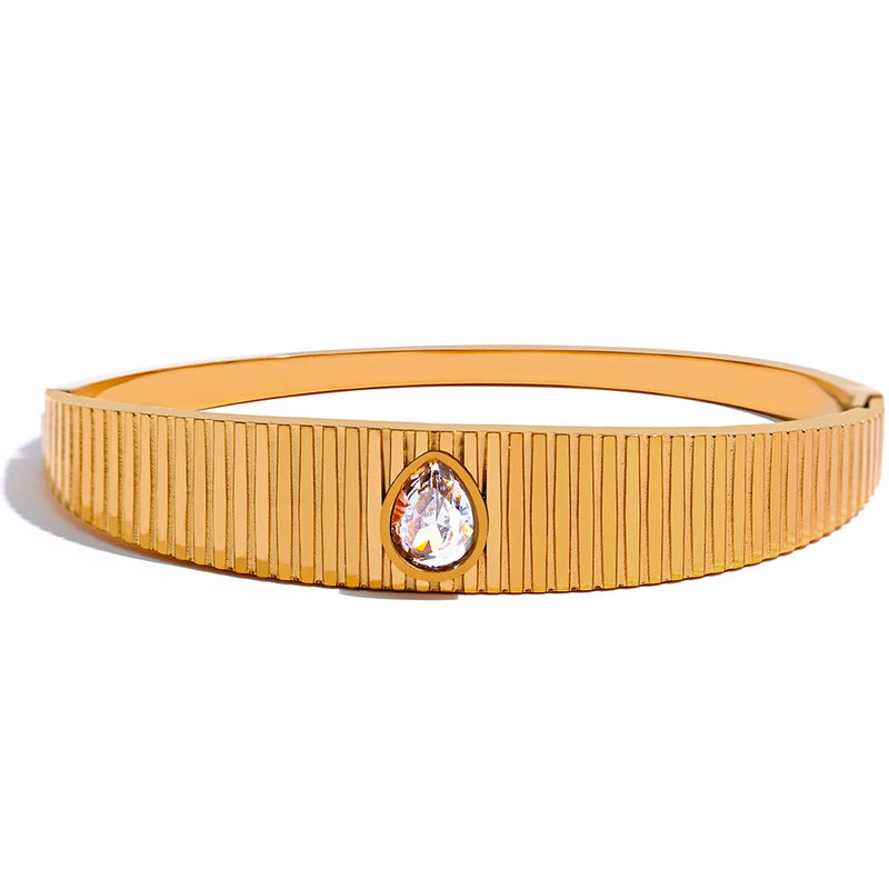 60mm Stainless Steel Bangle Bracelet 18k Plated Zircon Wrist Jewelry