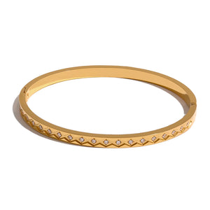 Stainless Steel Bangle Bracelet CZ 18K Plated Statement Jewelry