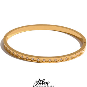 Stainless Steel Bangle Bracelet CZ 18K Plated Statement Jewelry