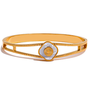 60mm Shell Square SS 18k Bangle Bracelet Women Jewelry