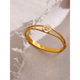 60mm Shell Square SS 18k Bangle Bracelet Women Jewelry