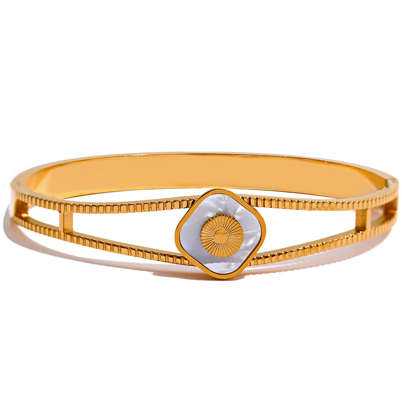 60mm Shell Square SS 18k Bangle Bracelet Women Jewelry