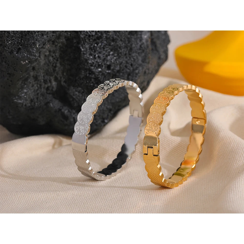 62mm Coin Style Bracelet Bangle Stainless Steel Vintage Charm Unisex Jewelry
