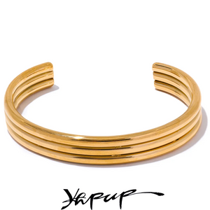 Stainless Steel Layered Cuff Bracelet 18K PVD Plated