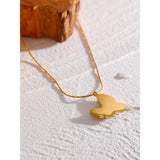 Shell Zircon Butterfly Pendant Golden Chain Necklace
