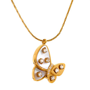 Shell Zircon Butterfly Pendant Golden Chain Necklace