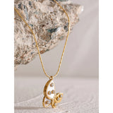 Shell Zircon Butterfly Pendant Golden Chain Necklace