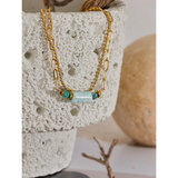 Amazonite Stone Chain Stainless Steel Double Layer Bracelet Bangle