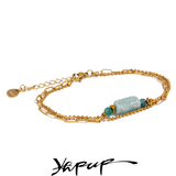 Amazonite Stone Chain Stainless Steel Double Layer Bracelet Bangle