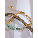 Amazonite Stone Chain Stainless Steel Double Layer Bracelet Bangle