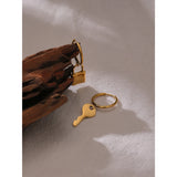 Asymmetrical Lock Key Hoop Earrings 18K Plated Stainless Steel Jewelry