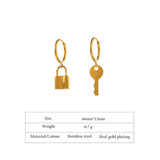 Asymmetrical Lock Key Hoop Earrings 18K Plated Stainless Steel Jewelry