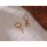 Asymmetrical Lock Key Hoop Earrings 18K Plated Stainless Steel Jewelry